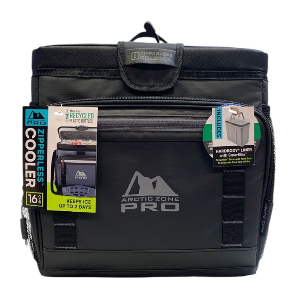 Black Onyx - Arctic Zone Pro 16 Can Zipperless Cooler with Hardbody Liner and Sm
